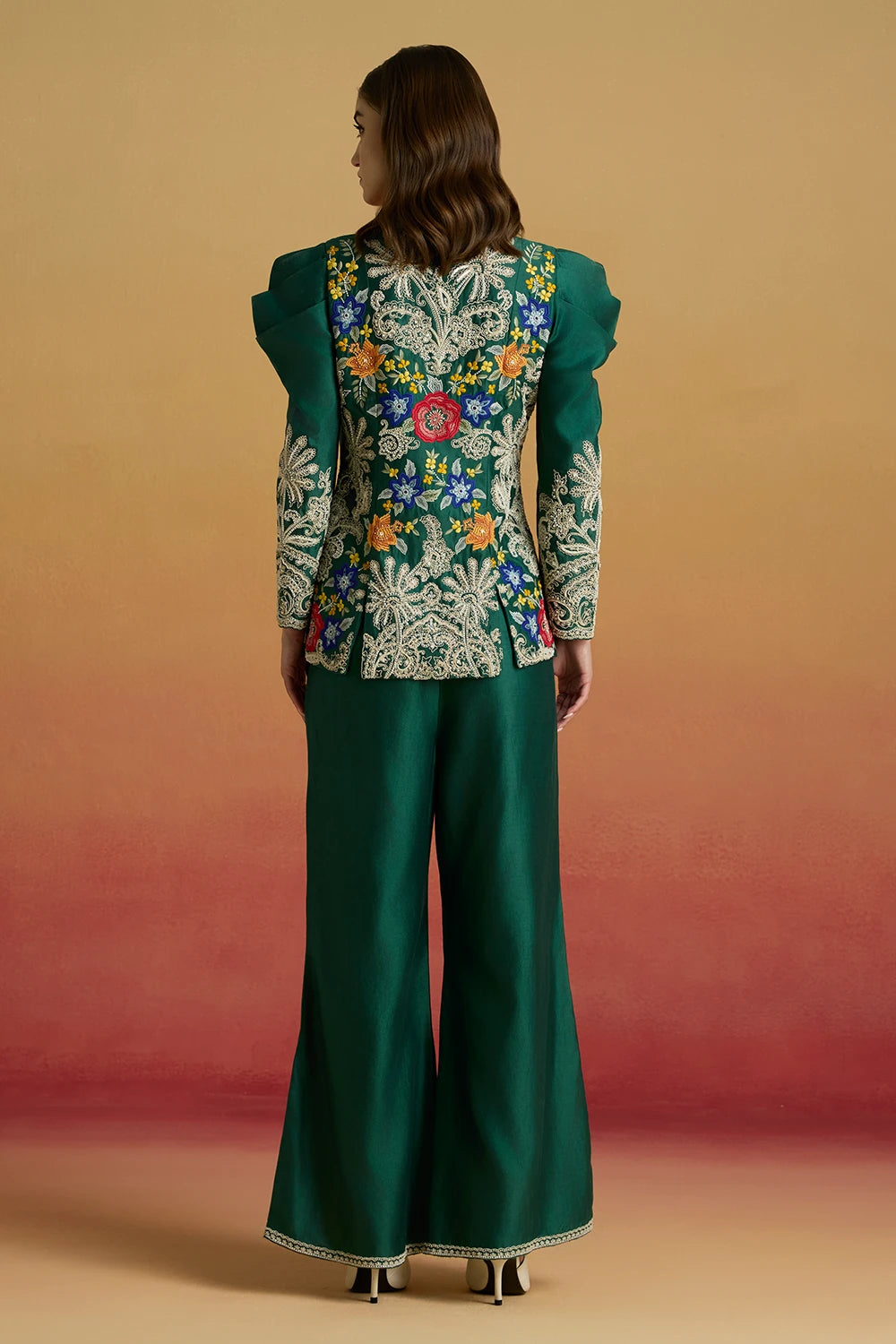 Emerald Contrast Cordwork Amaryllis Jacket with Bell Bottom Pants