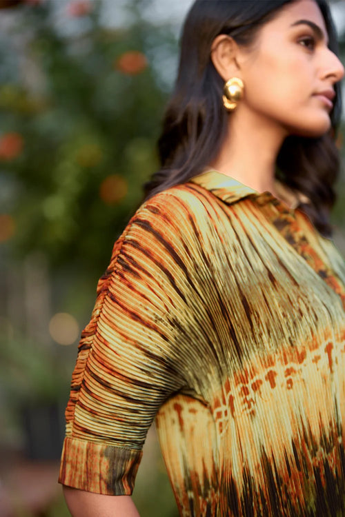 Pleated Multi Tie Dye Shirt and Skirt Set