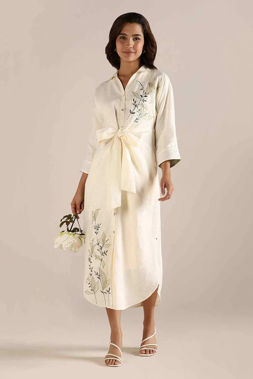 Honey Suckle Tie Off-White Dress