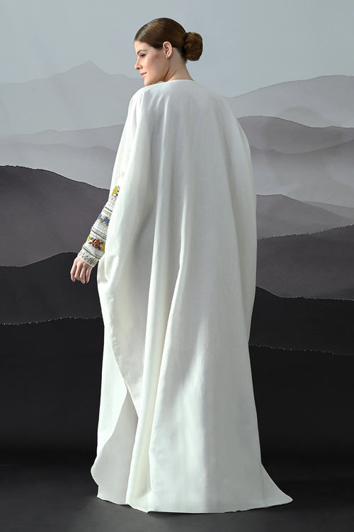 Ivory Kaftan With Hand-Embroidered Floral Work