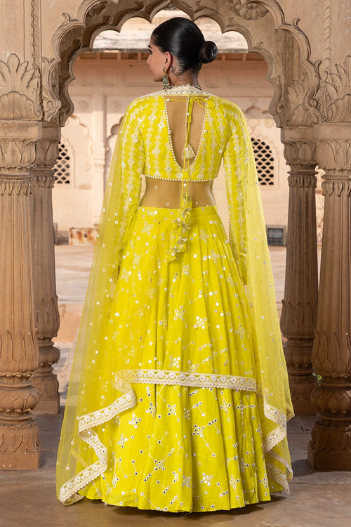 Neon Green SK-BK Lehenga with Embroidered Dupatta