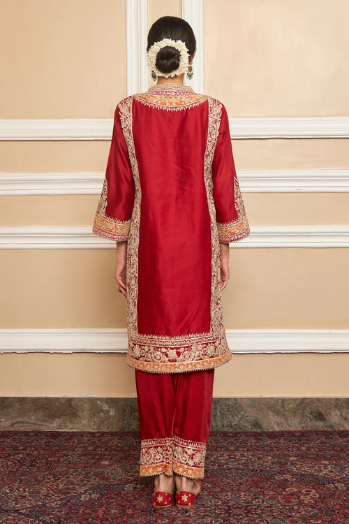Naayaab Deep Red Straight Kurta with Salwar and Dupatta