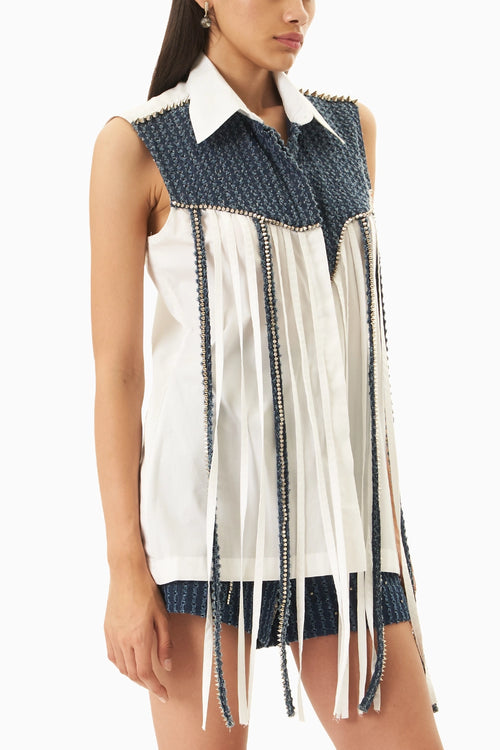 Denim Stud Tassel Shirt