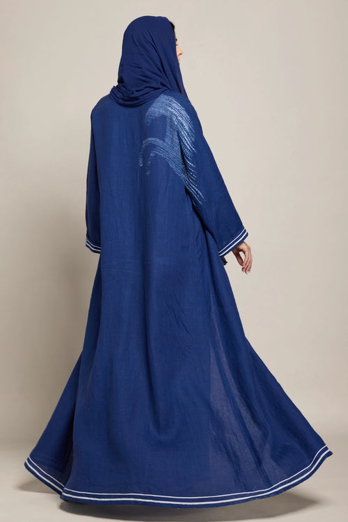Blue Shibori Horses Printed Abaya Set
