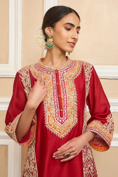 Naayaab Deep Red Straight Kurta with Salwar and Dupatta