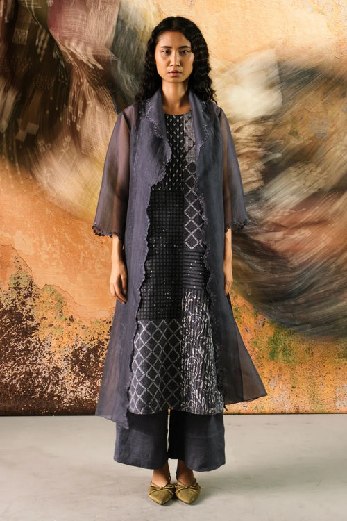 Stone Blue Amaya Tunic Pants Set with Luna Jacket