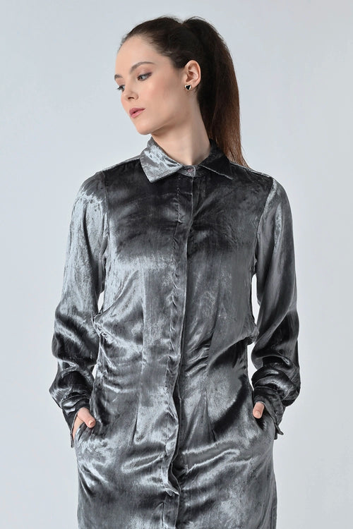 Mercury Grey Sheen Shirt Dress
