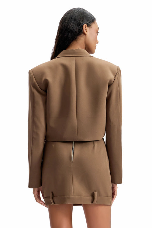 Sand Cropped Zip-Front Skirt