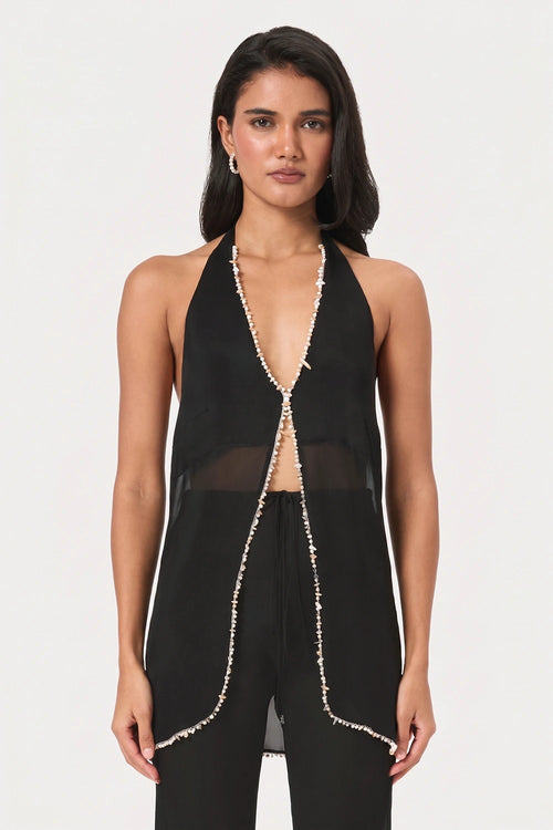 Midnight Shell Trim Halter Top