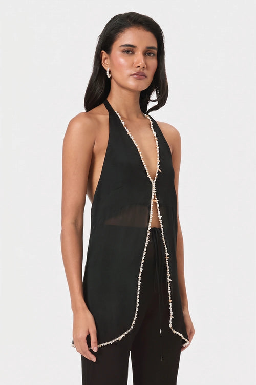 Midnight Shell Trim Halter Top