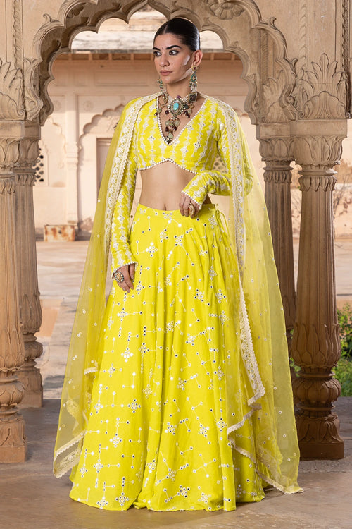 Neon Green SK-BK Lehenga with Embroidered Dupatta