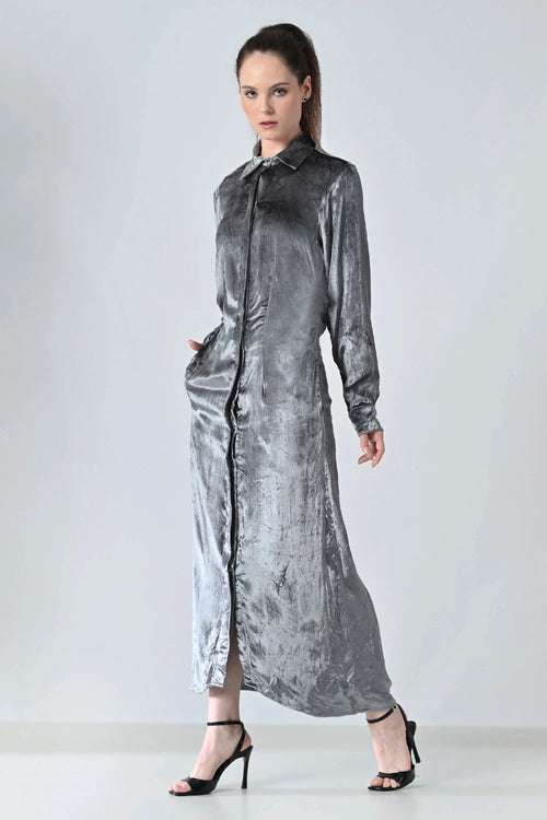 Mercury Grey Sheen Shirt Dress