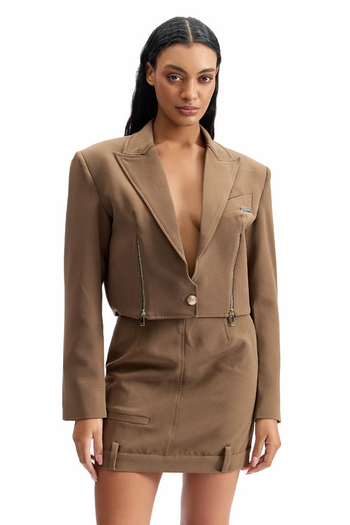 Sand Cropped Zip-Front Skirt