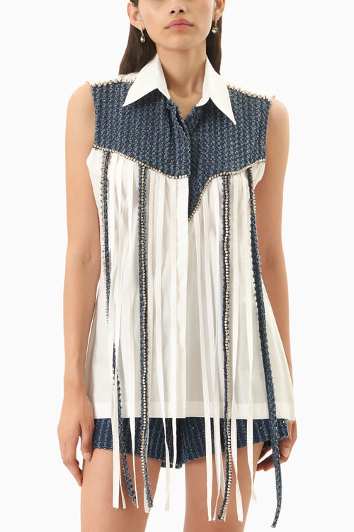 Denim Stud Tassel Shirt