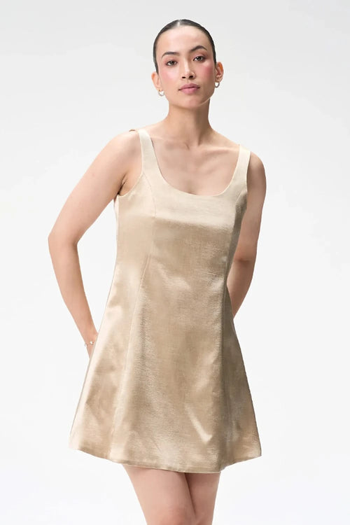 Champagne Mini Dress with Bubble Sleeve Crop Jacket