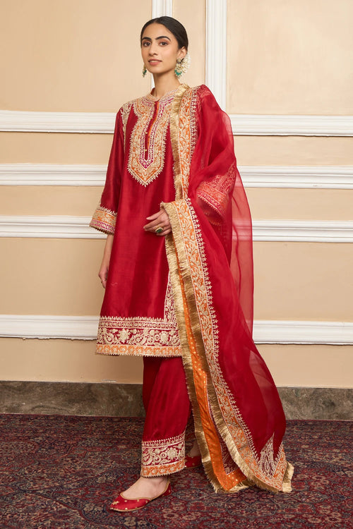 Naayaab Deep Red Straight Kurta with Salwar and Dupatta