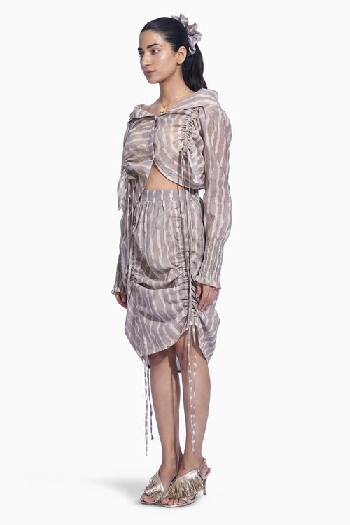Grey Ruched Skirt Set
