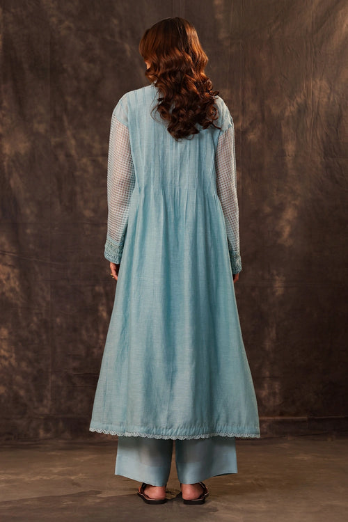 Vaayu Light Blue Pintuck Collar Kurta Set