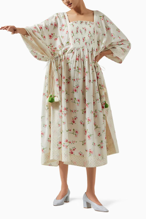 Ivory & Red Green Printed Dress