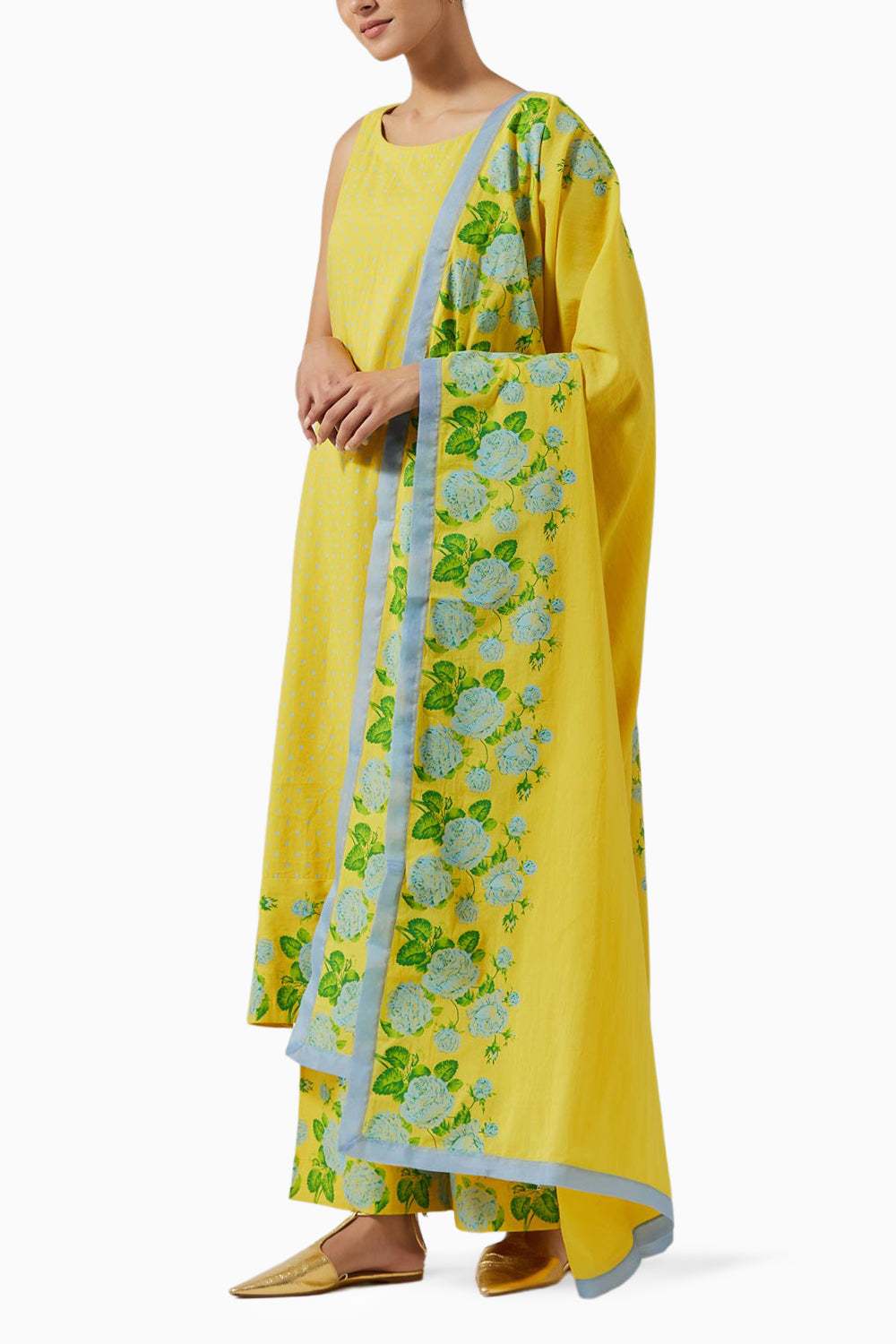 Yellow & Green Printed Kurta Set