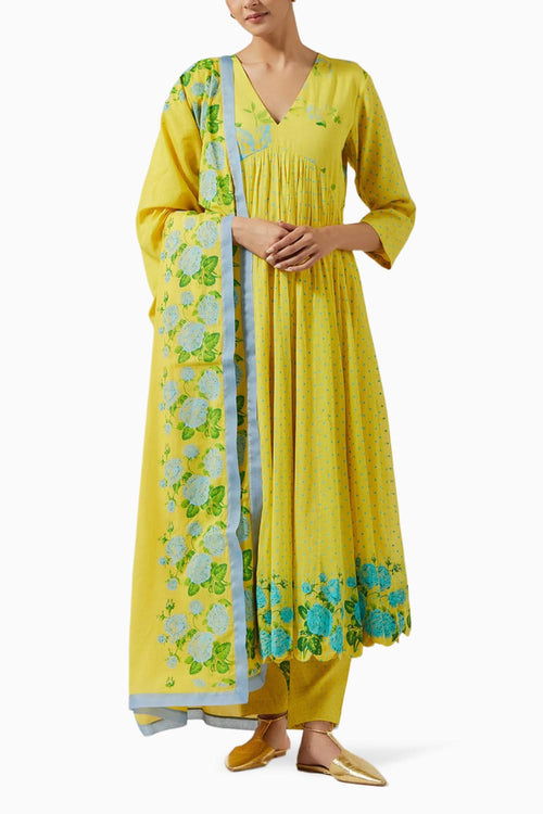 Yellow & Green Kurta Set