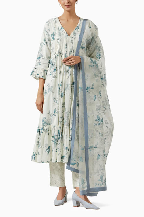 Ivory & Grey Printed Kurta Set