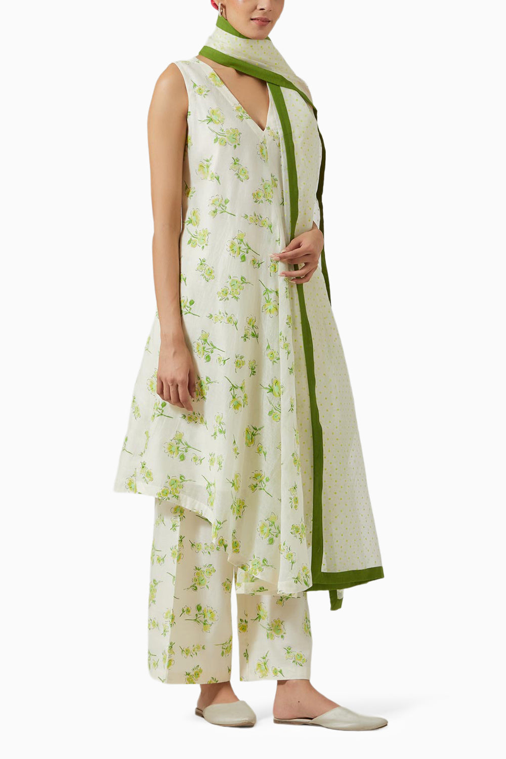 Ivory & Green Printed Kurta Set