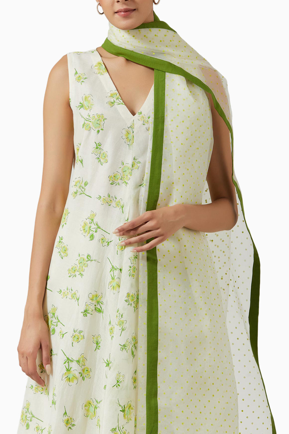 Ivory & Green Printed Kurta Set