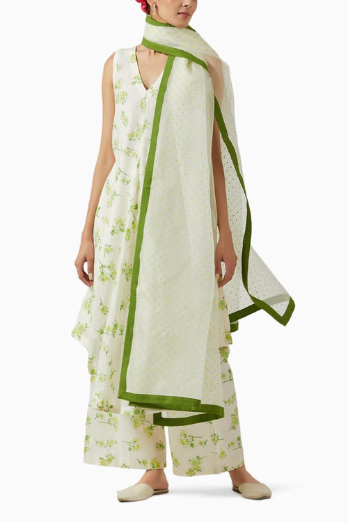 Ivory & Green Printed Kurta Set