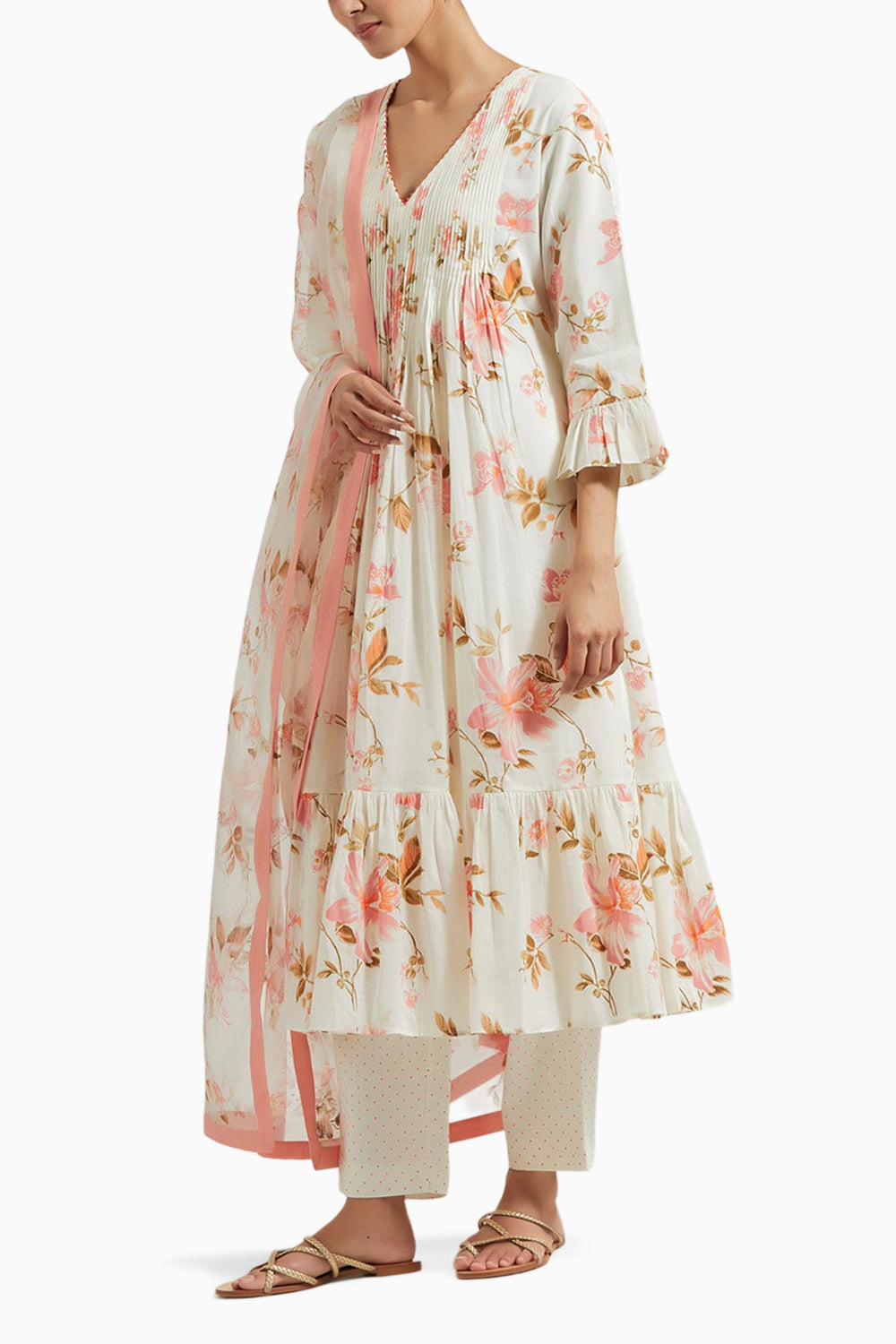 Ivory & Pink Printed Kurta Set