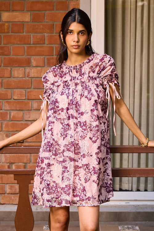 Plum Lace Ruched Dress