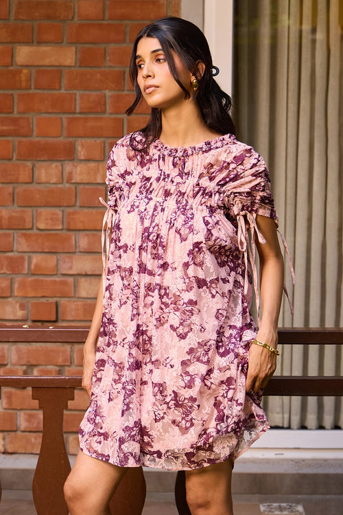 Plum Lace Ruched Dress