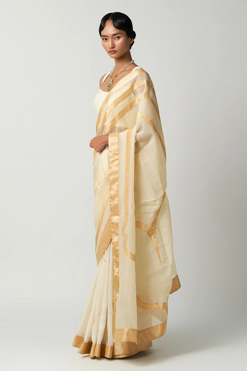 Moti Mehrabiya Applique Silk Saree Set