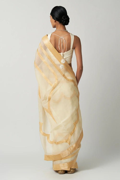 Moti Mehrabiya Applique Silk Saree Set