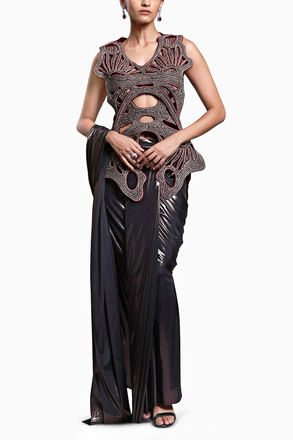 CF Gunmetal Draped Saree