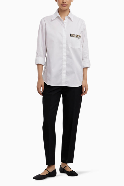 White Pearl Pocket Strip Shirt