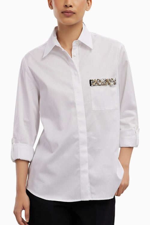 White Pearl Pocket Strip Shirt