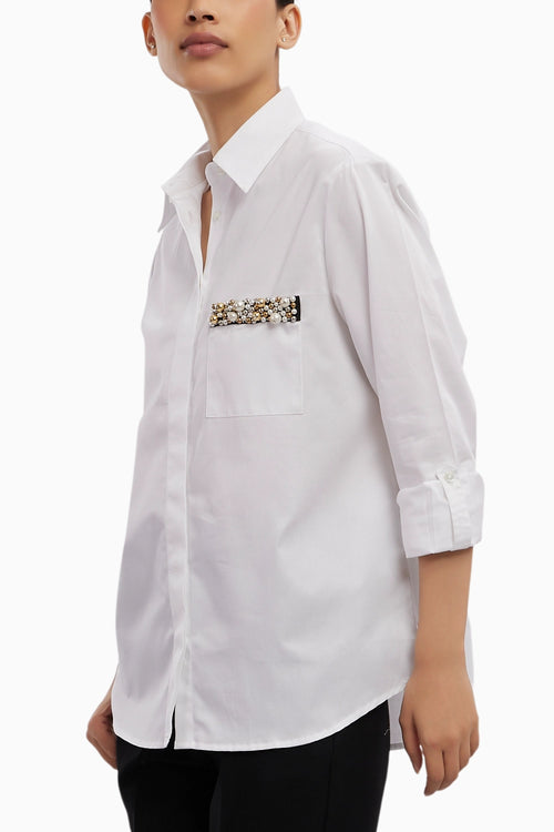 White Pearl Pocket Strip Shirt