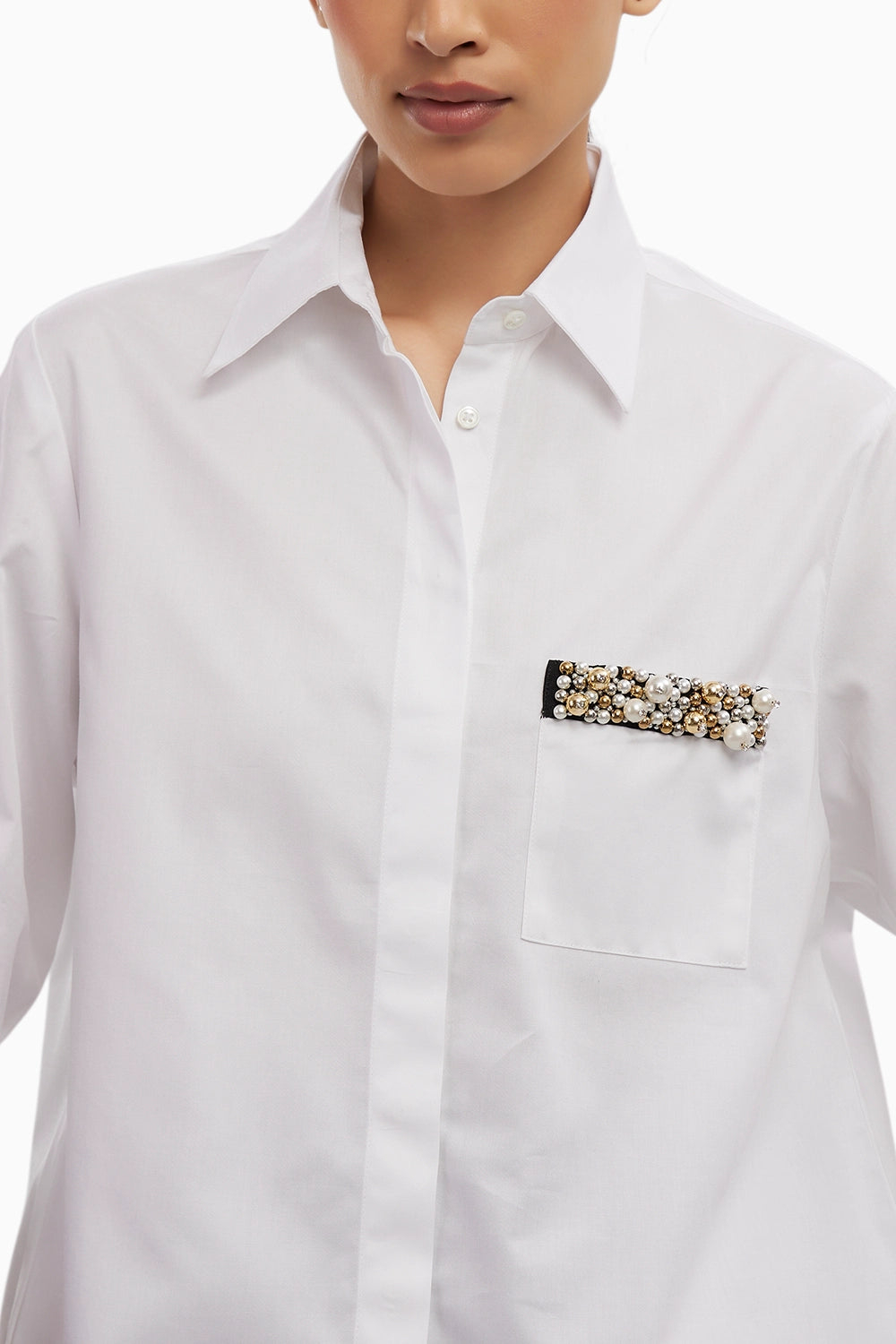 White Pearl Pocket Strip Shirt