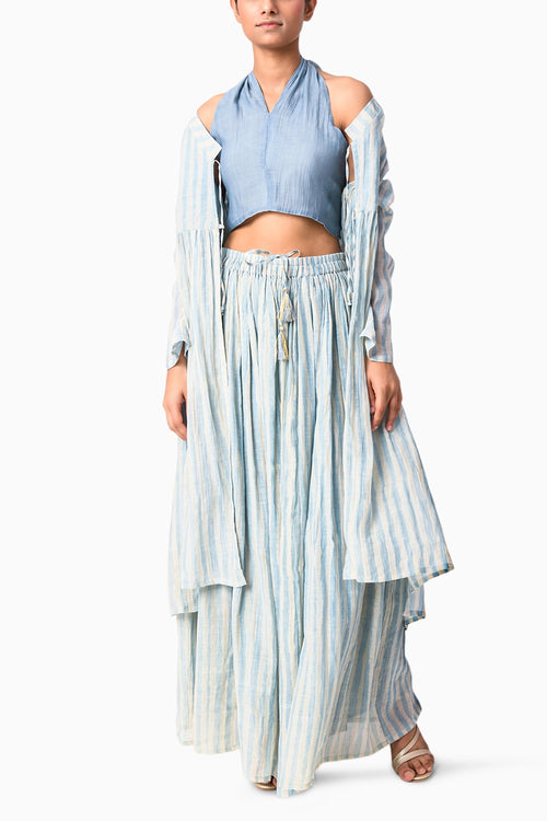 Wrap Tie Sky Shima Tama Co-ord