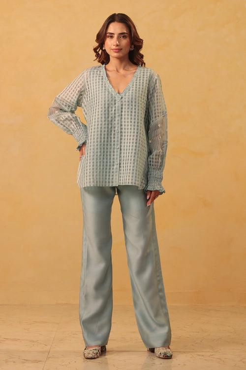 Vaayu Light Blue V Neck Co-ord Set