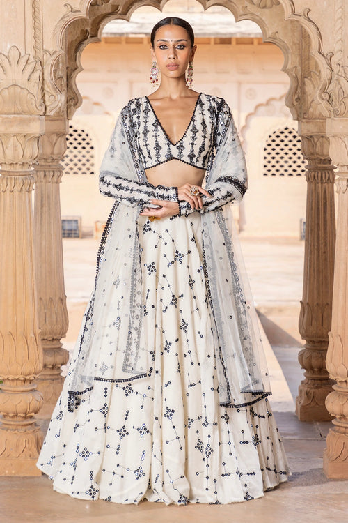 Black and White SK BK Lehenga with Embroidered Dupatta