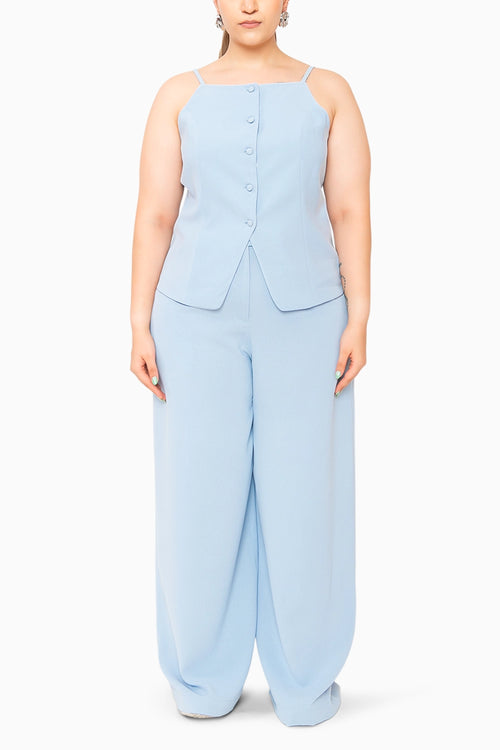Frosted Blue Vest With Wide-Leg Trousers