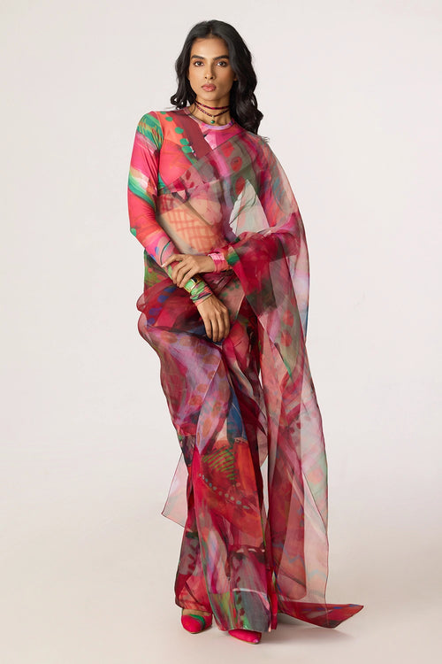Pink Zavi Blouse With Pink Agatha Sari