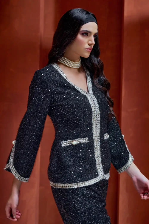 The Lumiere Black Tweed Co-ord Set