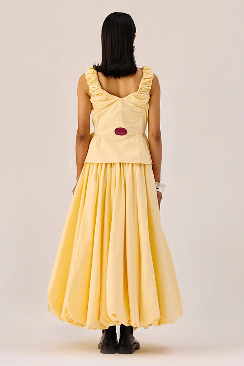 Yellow Ruffle Top and Flared Maxi Skirt Set