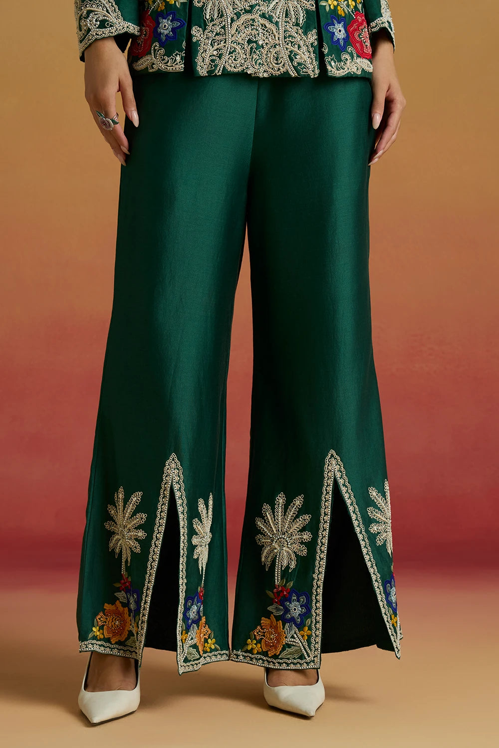 Emerald Contrast Cordwork Amaryllis Jacket with Bell Bottom Pants