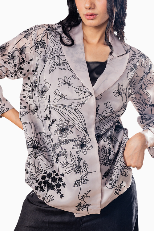 Grey Organza Embroidered Jacket