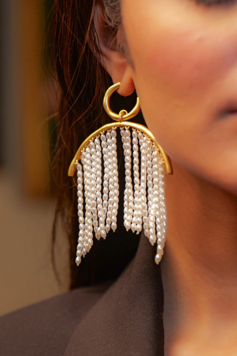 Pearl Zoned Statement Earrings