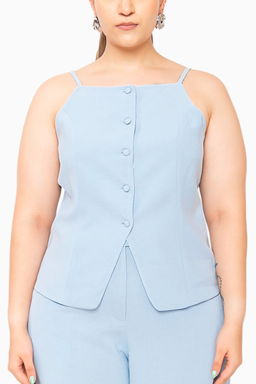 Frosted Blue Vest With Wide-Leg Trousers